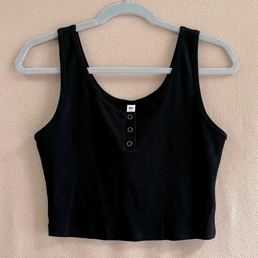 NEW BP Black Ribbed Tank Top Snap Buttons Women’s M/Medium Y2K Casual Summer
